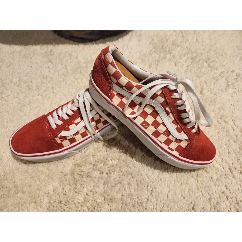 VANS Checkerboard Red White Racing Flag Suede Shoes Men's 7.5 Women's 9